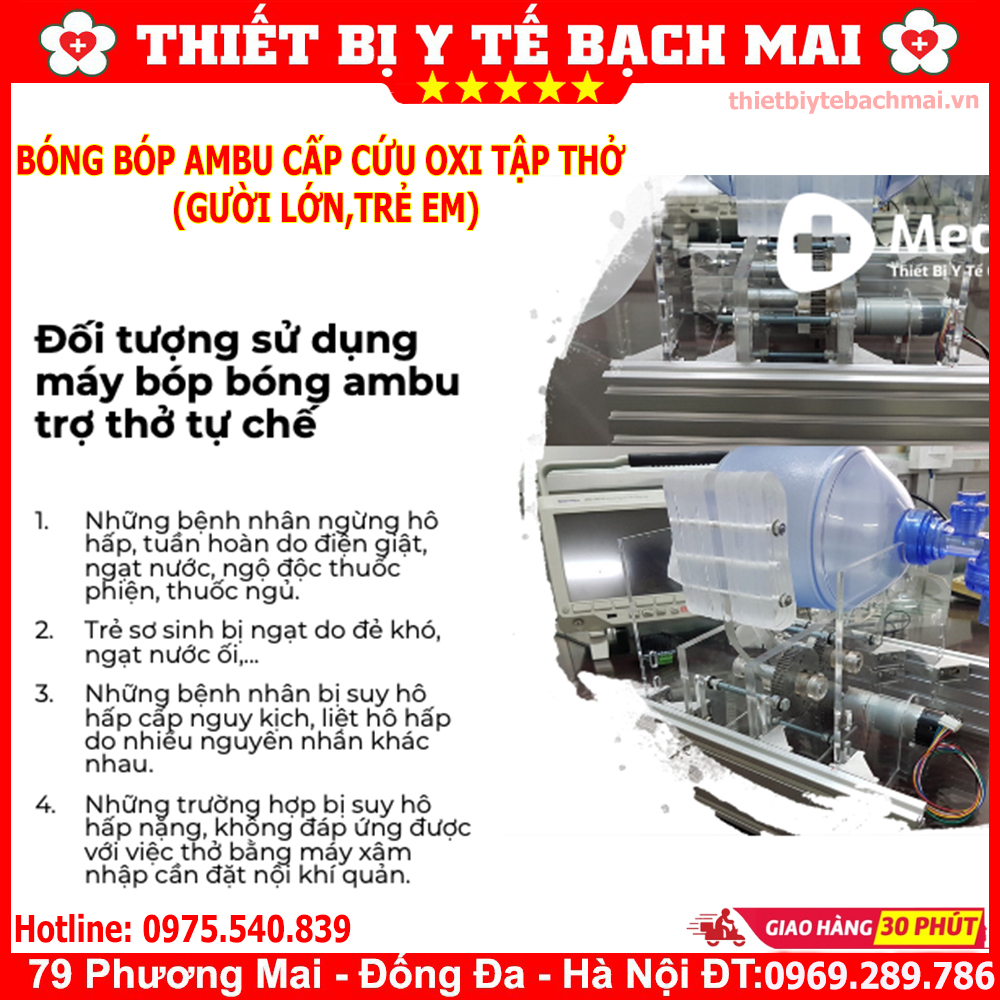 Bóng Bóp Ambu Cấp Cứu Oxy Tập Thở (Người Lớn, Trẻ Em)