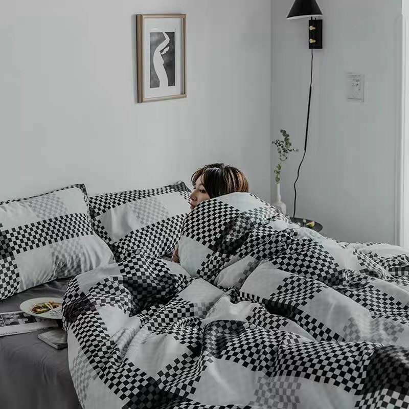 Trọn Bộ 4 Món Cotton Poly Nhập Mẫu KẺ Ô VUÔNG ĐEN BÉ