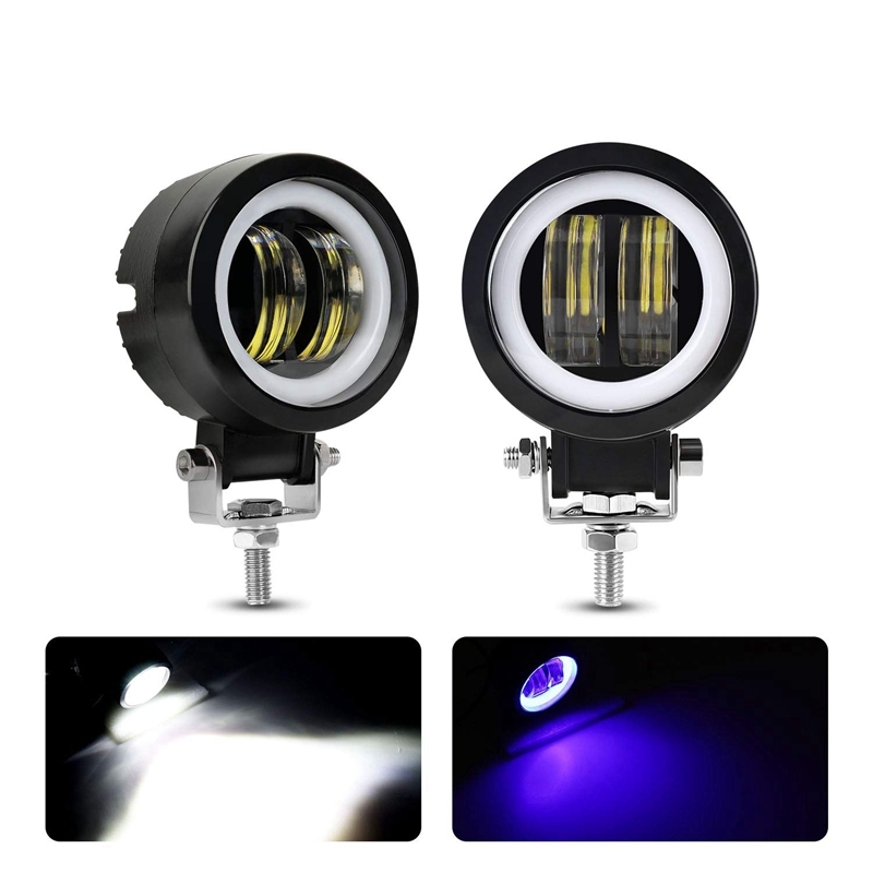 Motorcycle Headlight LED Fog Light 3 Inch 40W Round Blue Angel Eye DRL White Light 10-80V DC 8000LM Off-Road Vehicle Marine Waterproof Work Light (2 PCS)
