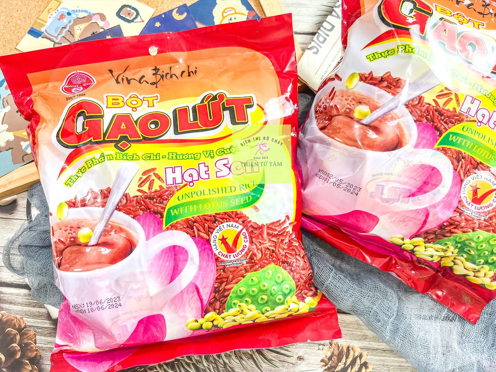 Bột gạo lứt hạt sen vina bích chi có đường thêm ngon bịch 30g x 10 gói