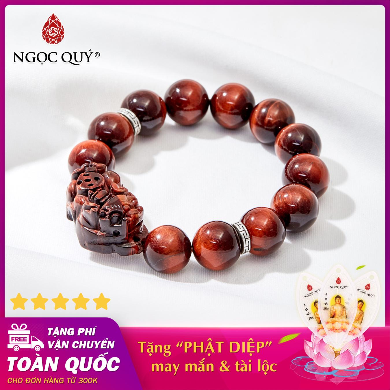 Vòng tay phong thủy nam đá mắt hổ nâu đỏ vip phối tỳ hưu 14mm hợp mệnh hỏa, thổ - ngọc quý gemstones