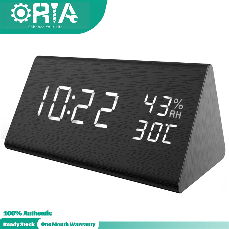 Đồng hồ báo thức để bàn kỷ thuật số bằng gỗ hiển thị ngày nhiệt độ độ ẩm trang bị chỉnh sáng 3 mức độ tính năng điều khiển bằng giọng nói thông minh với 3 âm thanh cảnh báo cho nhà nhà bếp nhà vệ sinh - INTL