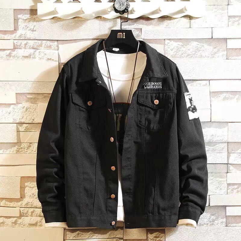 Áo khoác jean nam màu đen sang trọng Hàn Quốc thêu huy hiệu Jean Fashion trước túi - size M-L-XL hàng chuẩn shop