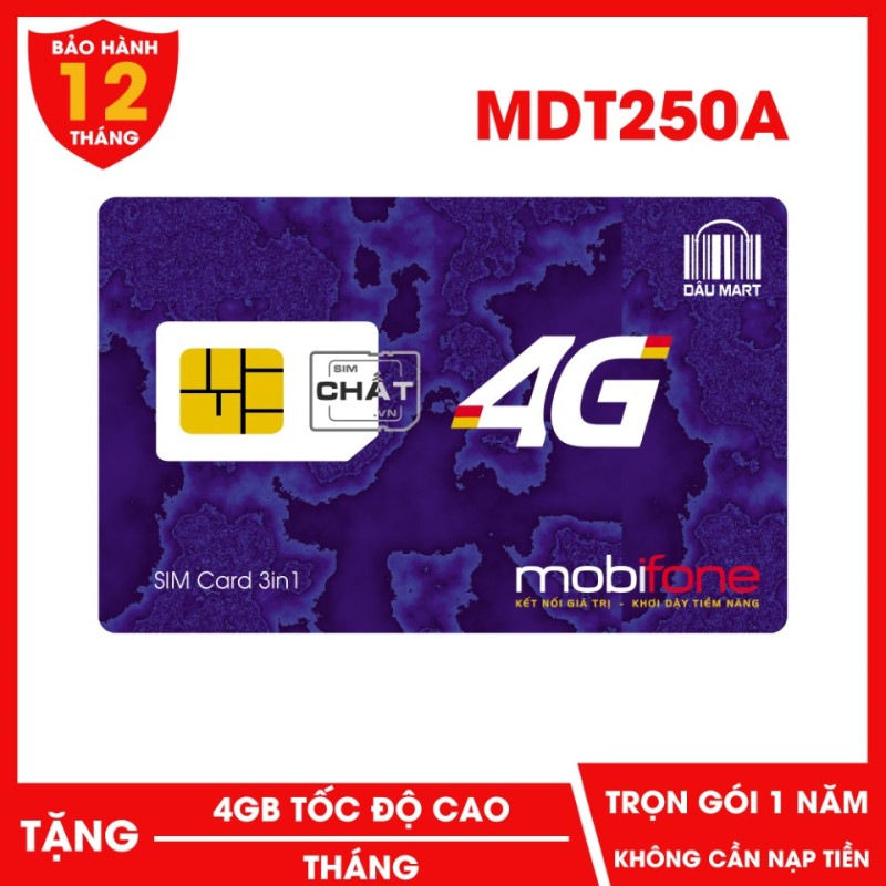 SIM 4G Mobifone MDT250A Trọn Gói 12 Tháng Không Cần Nạp Tiền Với Khuyến Mãi DATA 4GB / Tháng Mua Về Dùng Ngay - DMC Telecom