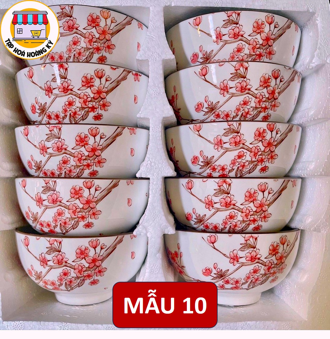 Bộ 10 Chén gốm sứ ăn cơm hoa văn 4D viền miệng chén ( không hộp Mousse)