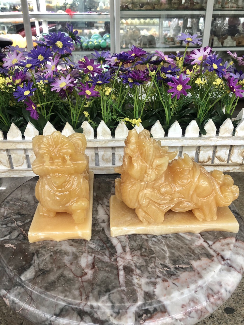 Cặp Tỳ Hưu phong thủy tài lộc đá Ngọc hoàng long có đế - Dài 15 cm