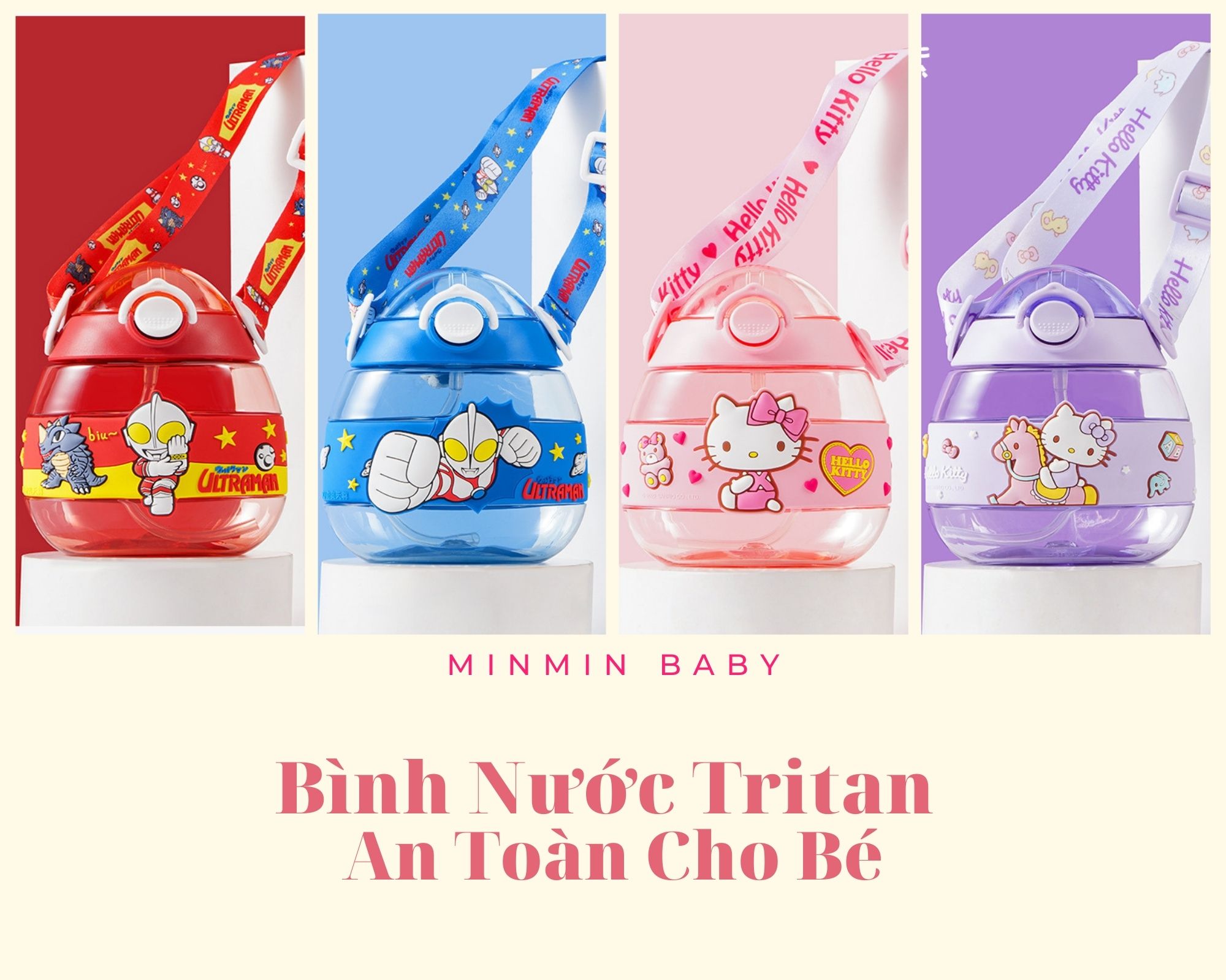 Bình Nước Dây Đeo Nhựa Tritan Kitty Cho Bé