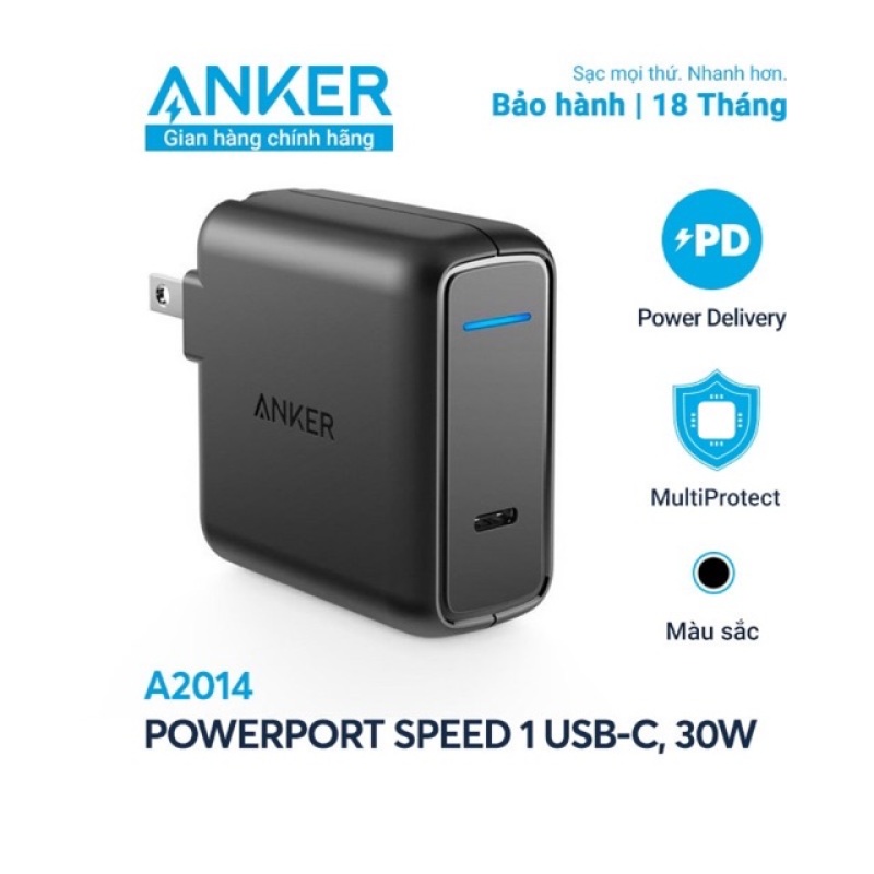 Sạc NHANH Anker 30W QUICK CHARGE 3.0 USB Type-C A2014 NEW 2020 - NoBox Mới 100% ZIN HÃNG 100% - BH 18TH