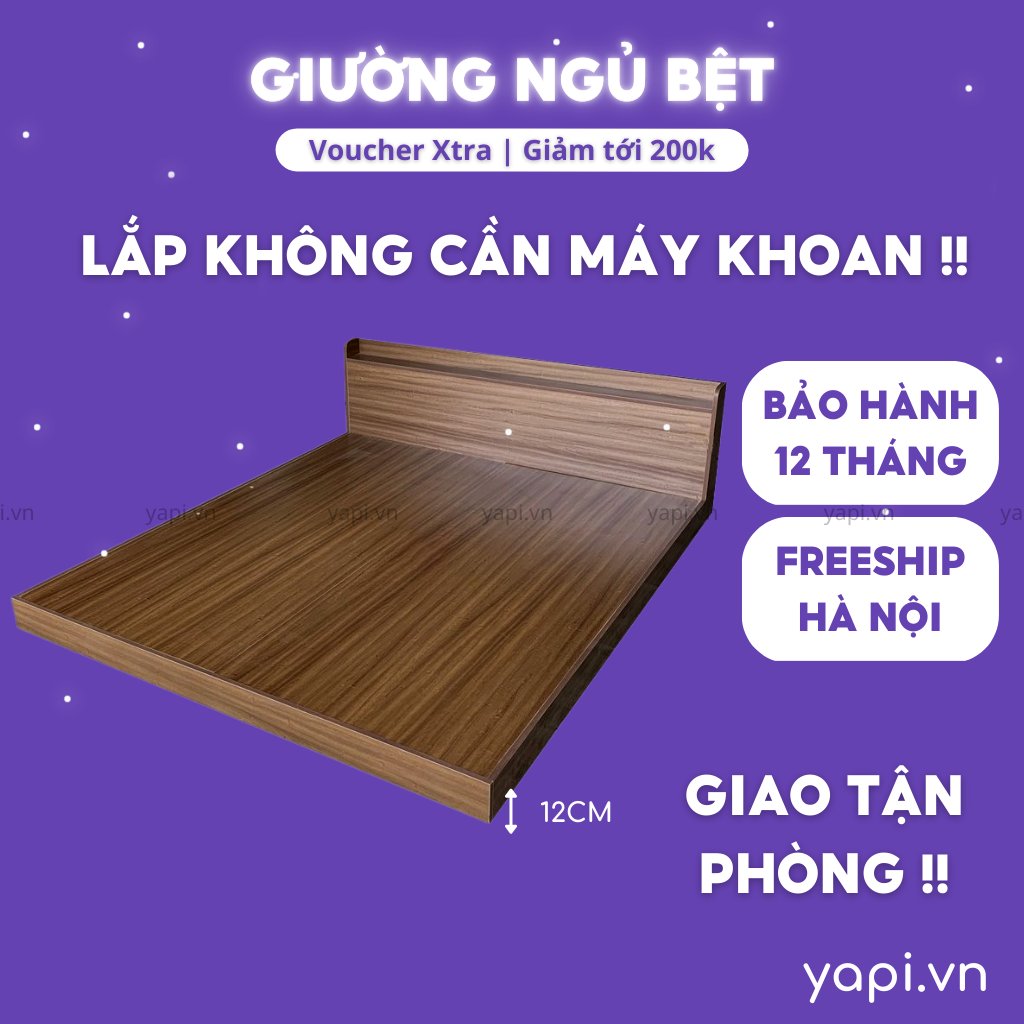 Giường ngủ bệt kiểu nhật có kệ đầu giường đa năng yapi -503