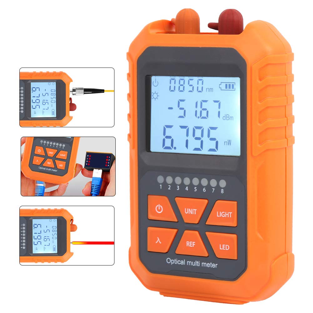 Bộ Dụng Cụ Kiểm Định Mạng Đa Năng 3 Trong 1 Sử Dụng Pin Sạc 600mAh - Máy Đo Công Suất Quang Bước Sóng Từ 800 - 1700nm - Bút Dò Lỗi Sợi Quang VFL 5Km Ánh Sáng Đỏ - Đầu Test Cáp Mạng RJ45 - Tích Hợp Đèn Led