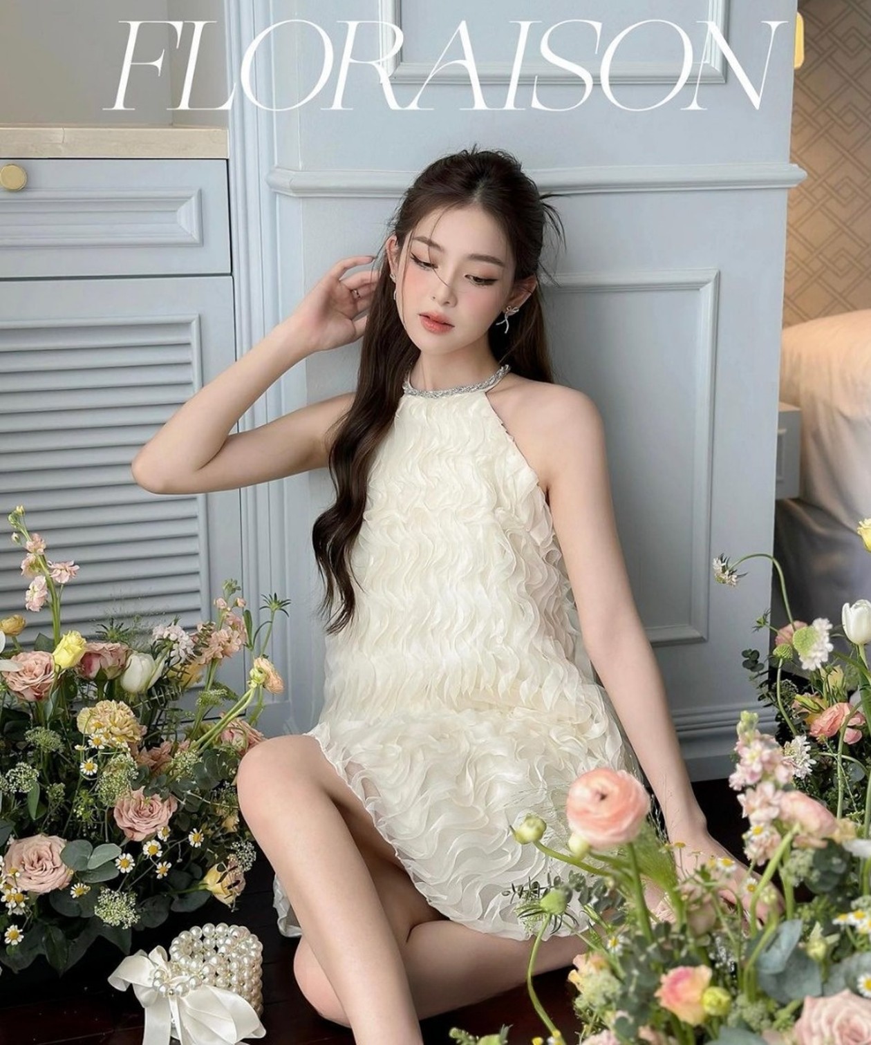 Váy kiểu nữ cổ yếm phối cổ đá dáng xòe Linly Store V-VPC4