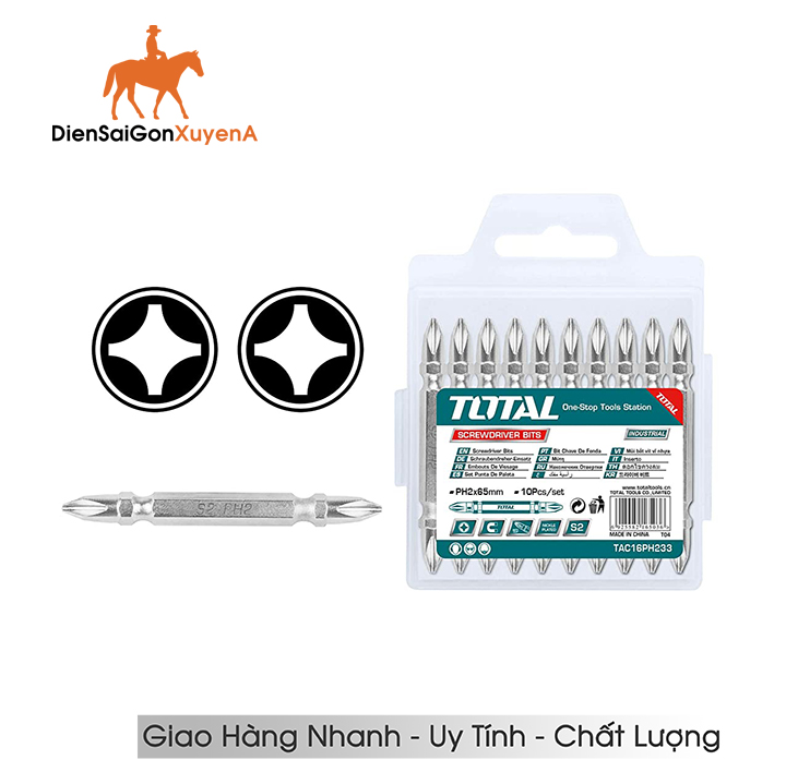 Bộ 10 mũi 2 đầu vít PH2+PH2 65mm Total TAC16PH233