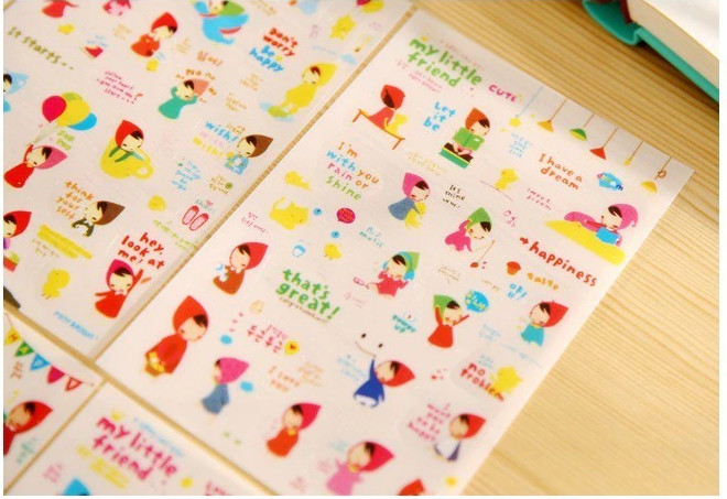 Sticker dán cô bé quàng khăn (6 tờ)