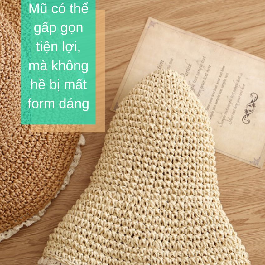 Mũ Bucket cói mềm viền ren nữ tính