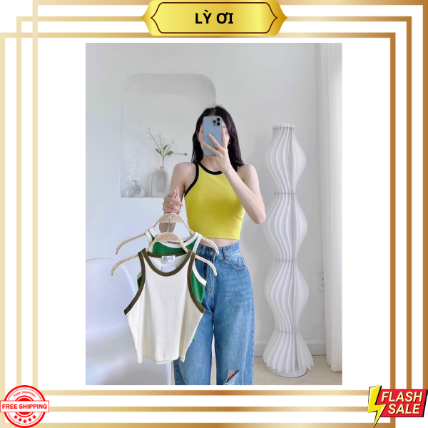 Áo Croptop BA LỖ PHỐI VIỀN Basic Trơn Nữ Thun Gân Kiểu Ôm Body_ Lỳ ơi