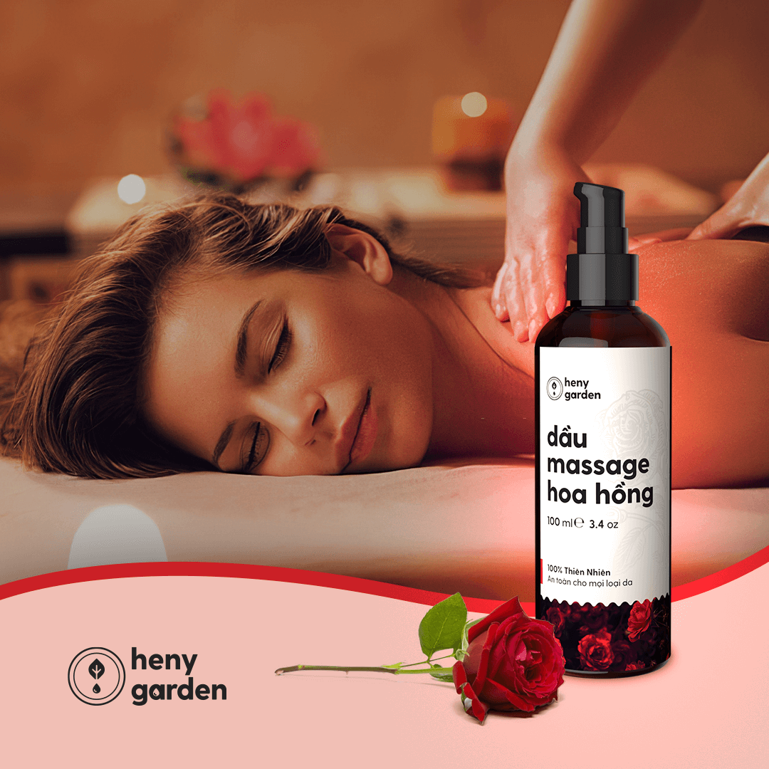 Dầu massage body hoa hồng rose 100ml heny garden - dưỡng da từ dầu hạt nho dầu olive dầu cám gạo