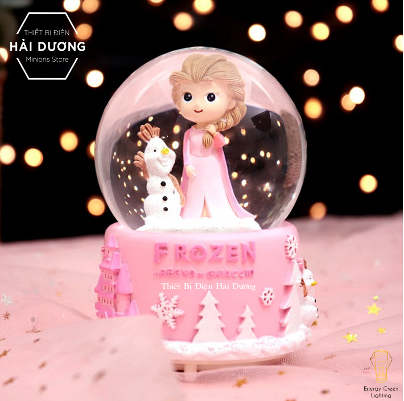 Quả cầu tuyết Nữ Hoàng Băng Giá Elsa và người tuyết Olaf - Phát Nhạc Và Phun Tuyết Tự Động  - Tặng pin