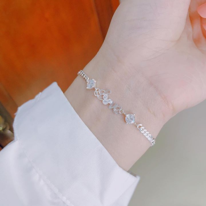 LẮC TAY NỮ BẠC THẬT CHỮ LOVE ĐÍNH ĐÁ TRẮNG BẠC TA CAO CẤP - Chuyên sỉ trang sức bạc, cam kết giá tốt kèm bảo hành