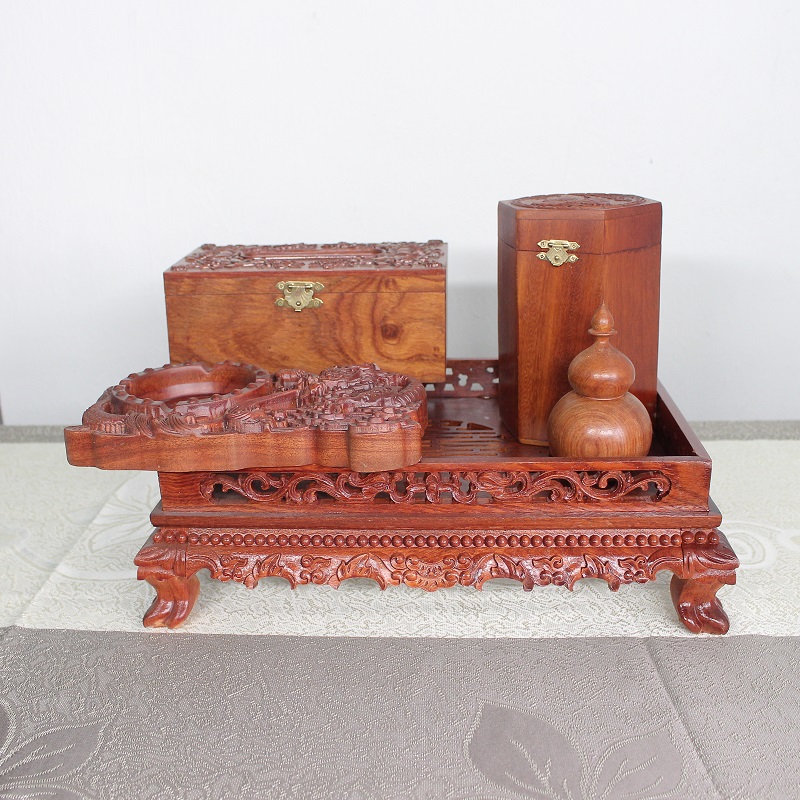 Khay trà chân quỳ gỗ Hương 38x28cm