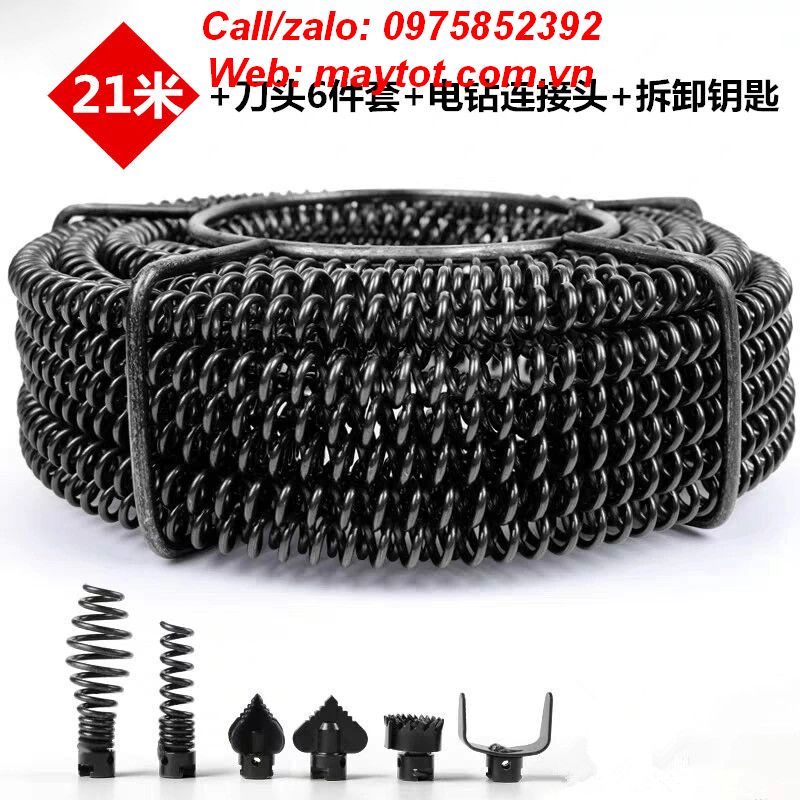 [HCM]Dây thông tắc cống dùng cho máy khoan ( 12m dây thông 6 đầu thông 1 đầu kết nối máy khoan)