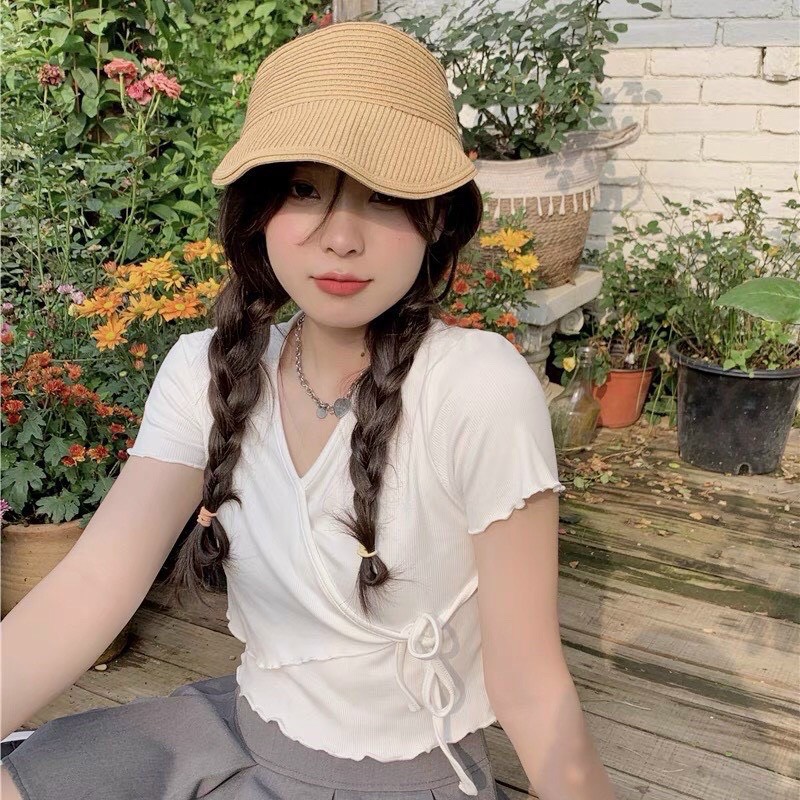 áo kiểu cổ v đắp chéo cột thun gân mềm