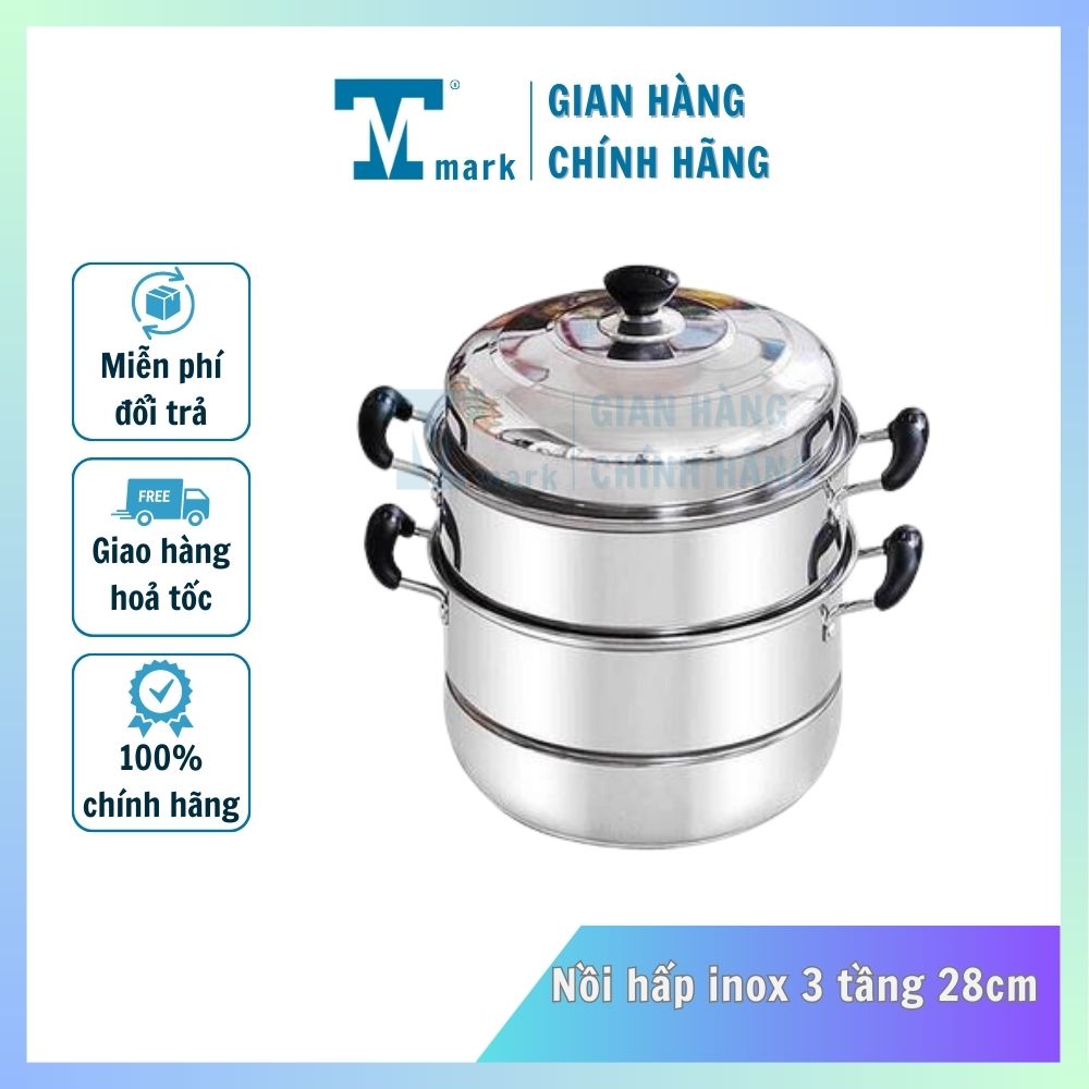 Nồi hấp cách thủy đa năng/Nồi lẩu kiêm nồi hấp 3 tầng inox-Nồi hấp 3 tầng 28cm