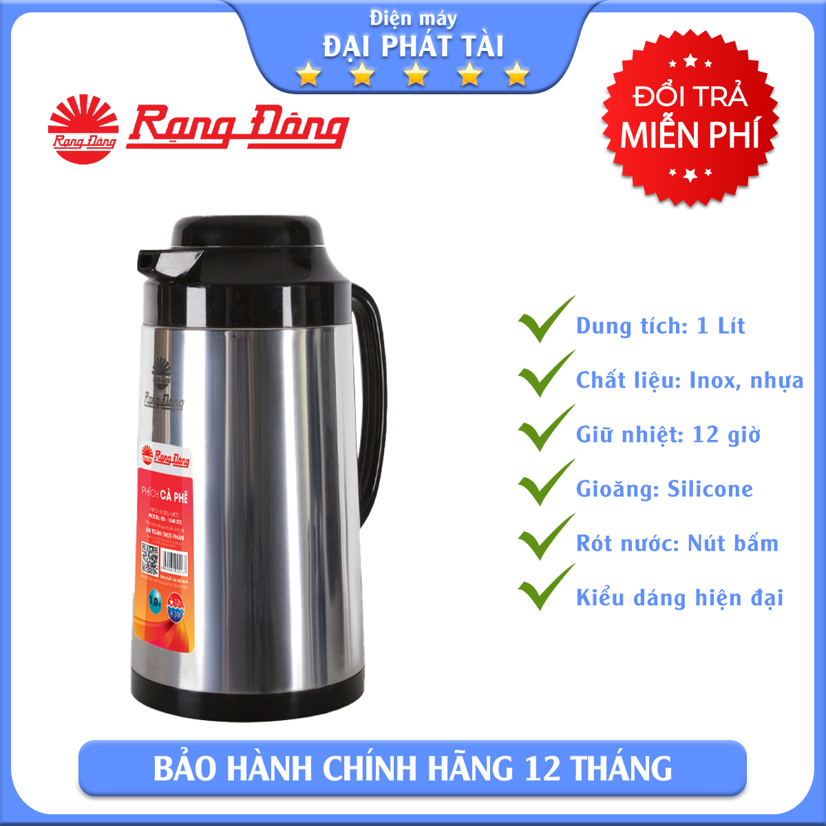 Bình thủy giữ nhiệt Rạng Đông 1 lít  RD 1040