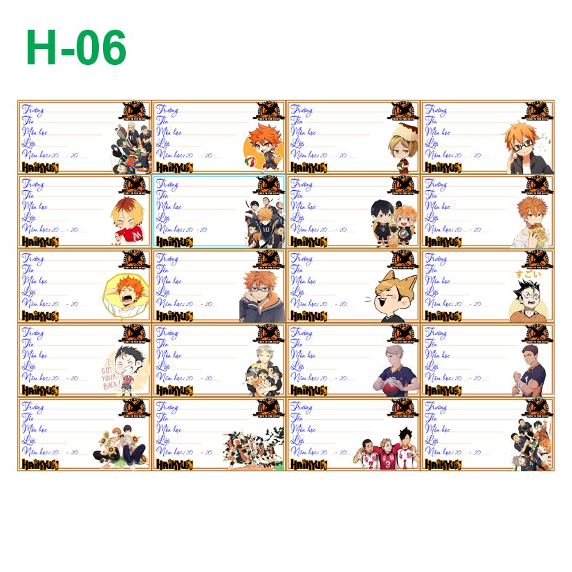 Nhãn vở anime Haikyuu! (1 set 20 nhãn vở - mẫu khác nhau)