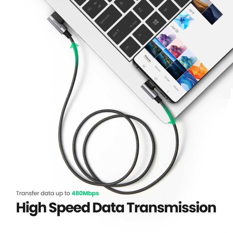 UGREEN Cáp USB C Nylon Cáp Sạc Nhanh 90 Độ Cáp Loại C, Dành Cho Xiaomi Redmi Note 9 SRedmi Note 9S Tiện Lợi Cáp Pubg Chơi Game Dành Cho Xiaomi A1/A2Mi 6/ Mi 8/Pocophone F1/Redmi Note 7/Huawei Nova 3/P9/Samsung Note 9/S8, V. V.  Model:20855