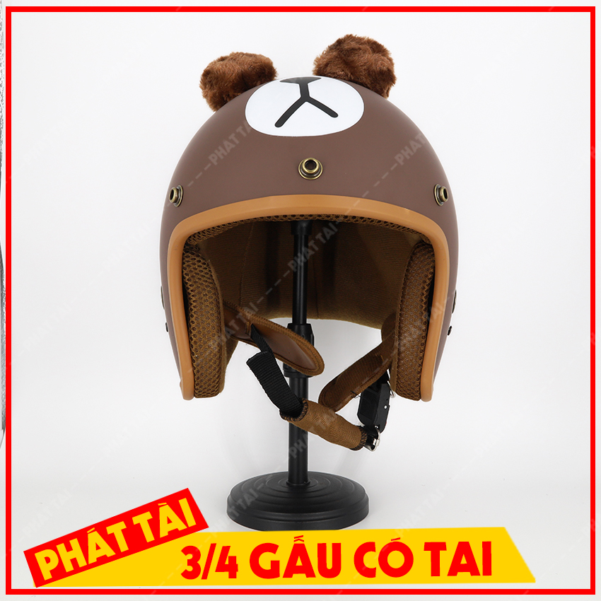 Mũ Bảo Hiểm 3/4 VARO Có Tai Gấu Nâu