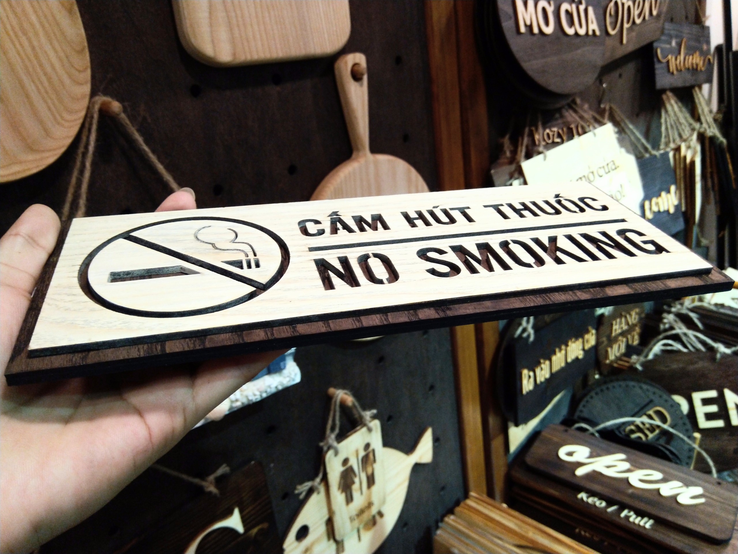 Bảng gỗ NO SMOKING - SMOKING ZONE  - Xưởng LUXI decor