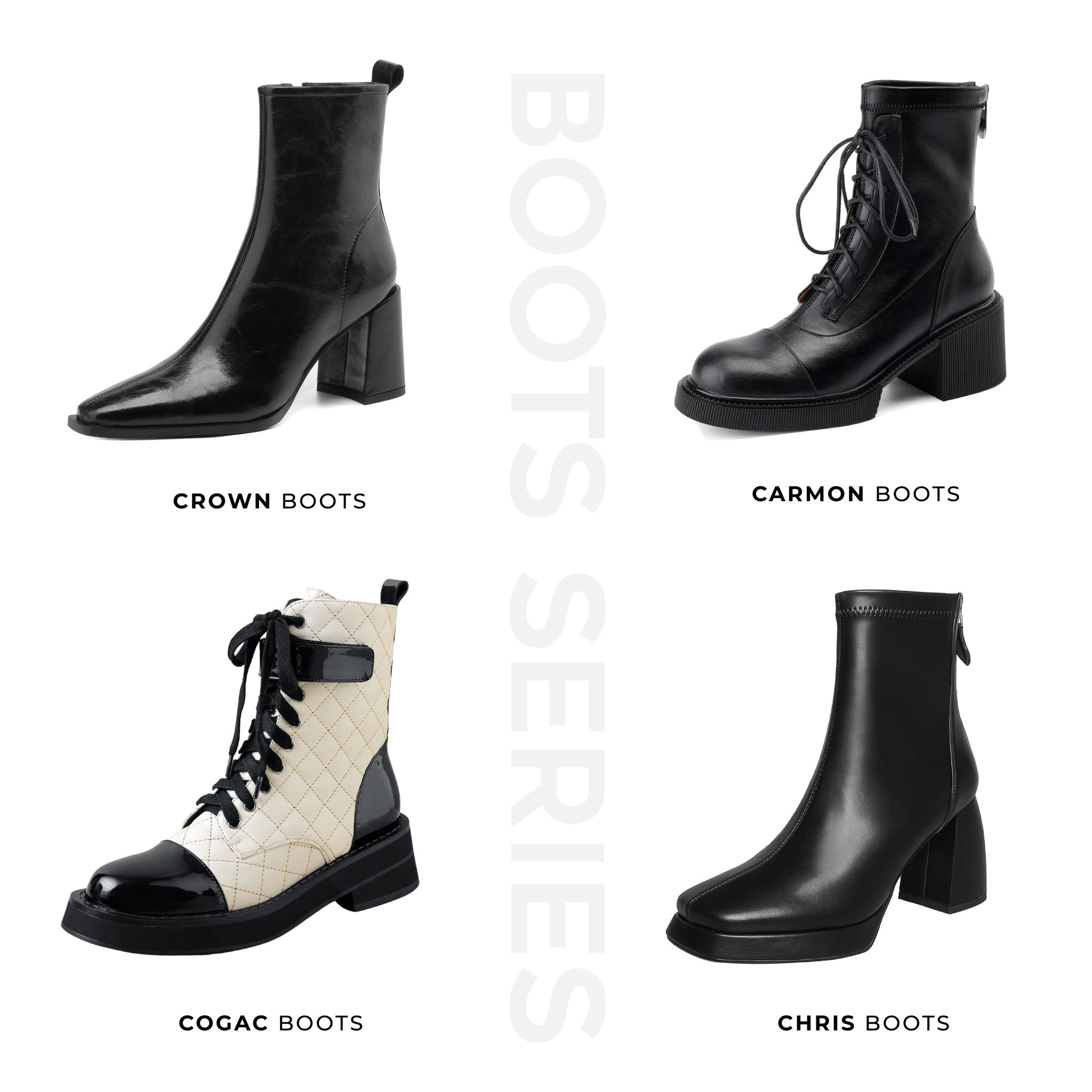 ENSo - Boots Da Thật Màu Trắng Mix Đen COGAC Đế Cao 5 cm