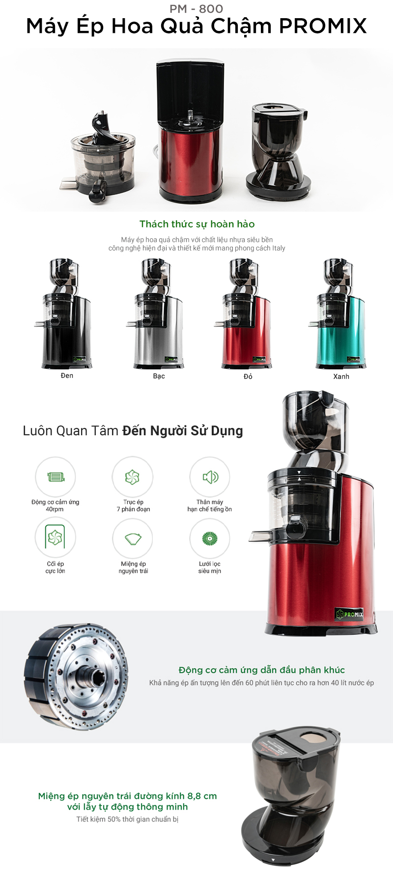 Máy ép hoa quả chậm cao cấp Promix PM-800