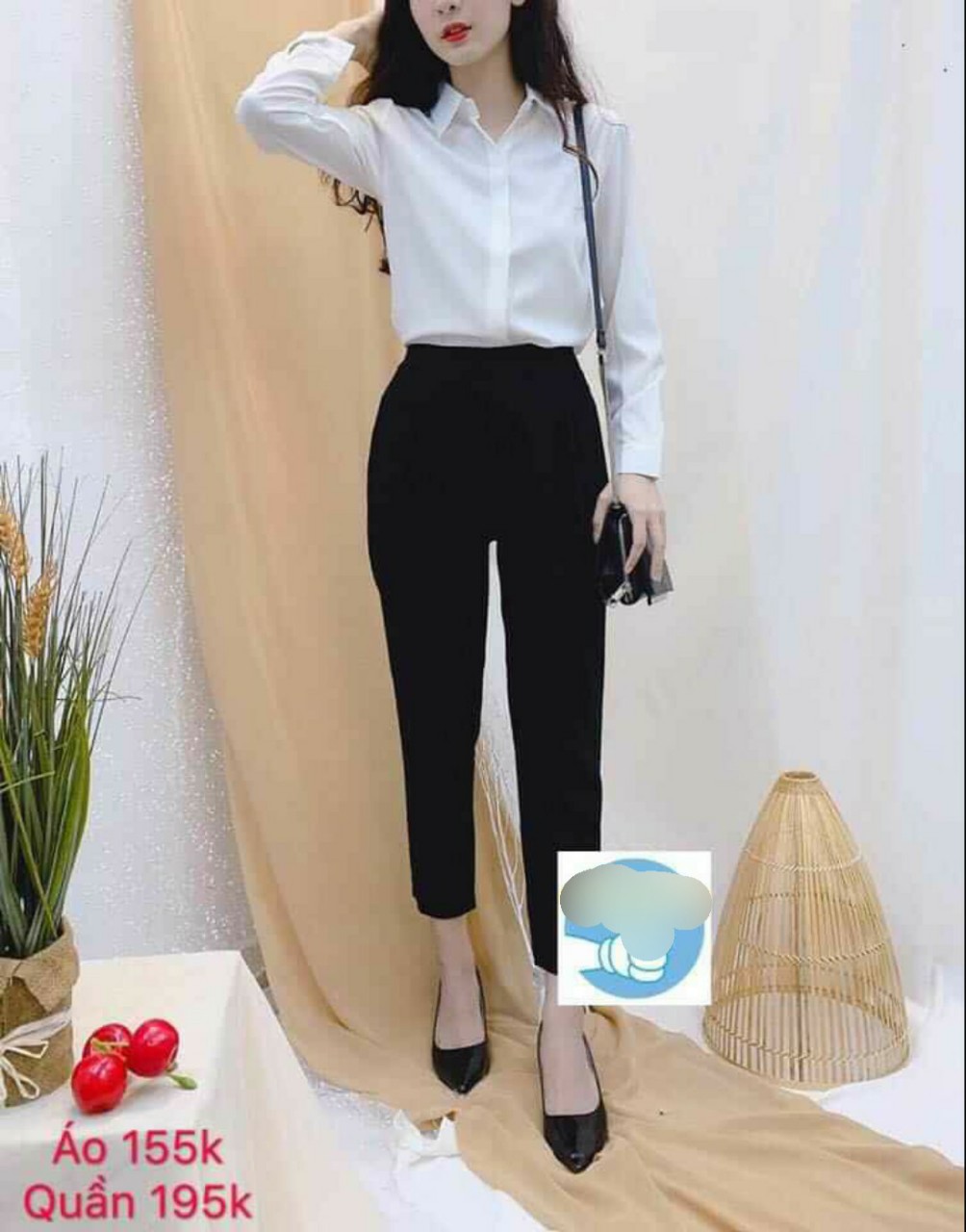 Set bộ áo sơ mi nữ trắng học sinh tay dài quần tây baggy đi học đi làm