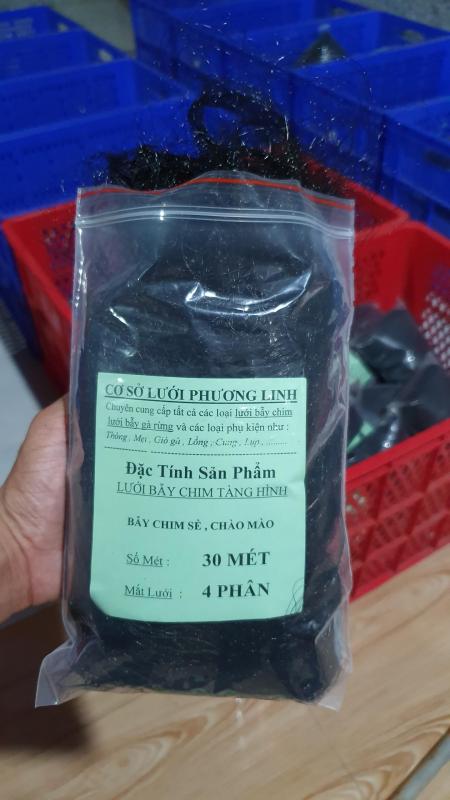30 mét lưới bẫy chim sẻ , chào mào , trao trảo , tổng hợp chim ngày ( lỗ 4 phân chiều cao 6m 5 dây 4 túi ) lưới cước thái màu đen tàng hình