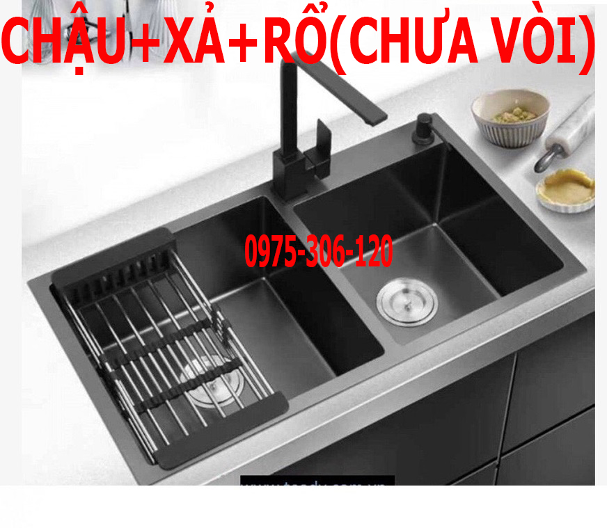 [PHỦ NANO CHỐNG TRẦY XƯỚC Combo Chậu Rửa Chén Bát CAO CẤP N7 8245 NANO LỆCH NA.GRAND và Rổ Rút Đa Năng đựng trái cây và bộ xả chậu