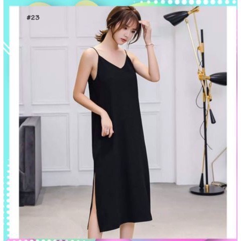 Váy 2 dây, đầm hai dây - chất đũi lụa trơn basic nữ 🌸🌸🌸 Ảnh và video thật