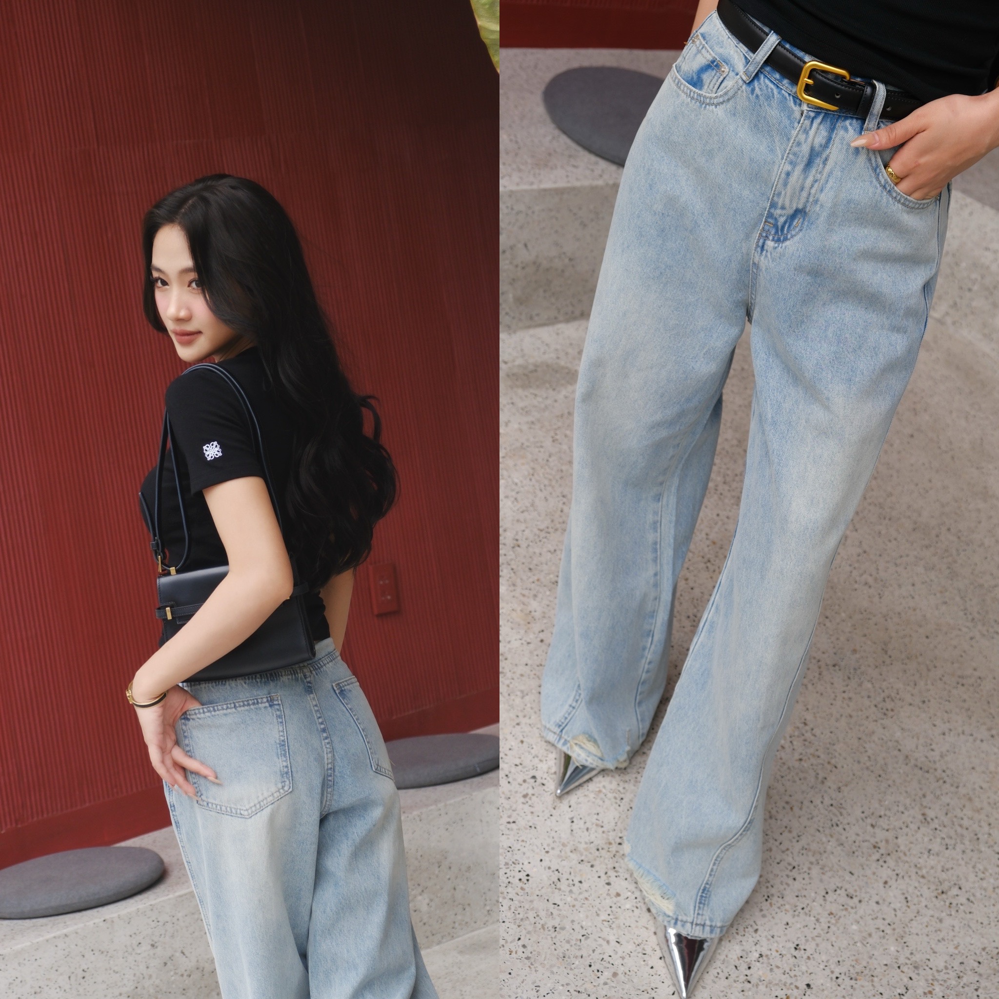 Quần jeans ống loe rộng BASIC PIE JEANS
