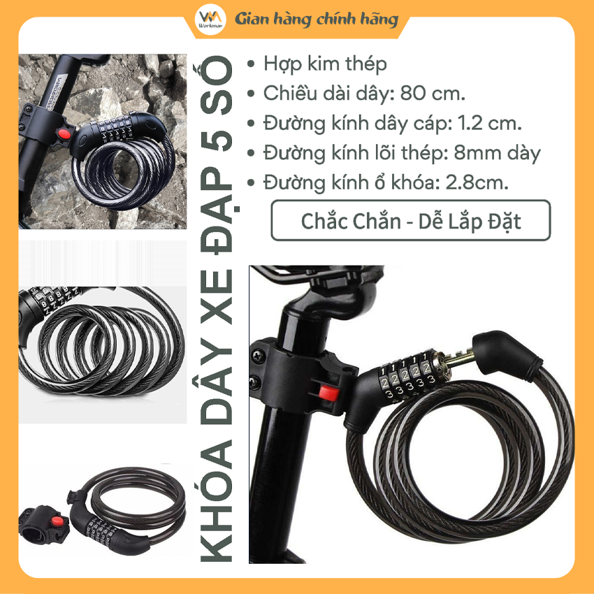 Khóa xe đạp, khóa dây 5 số chống trộm