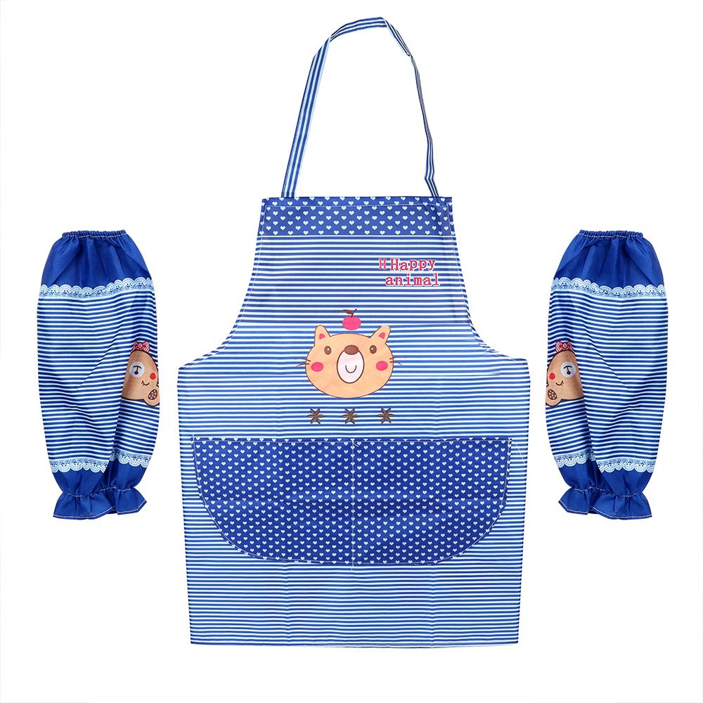 Household Cleaning Tool Waist Bib Pocket Apron Dress Set Bear Apron with 1 Pair Sleeve BBQ Tool Anti-oil