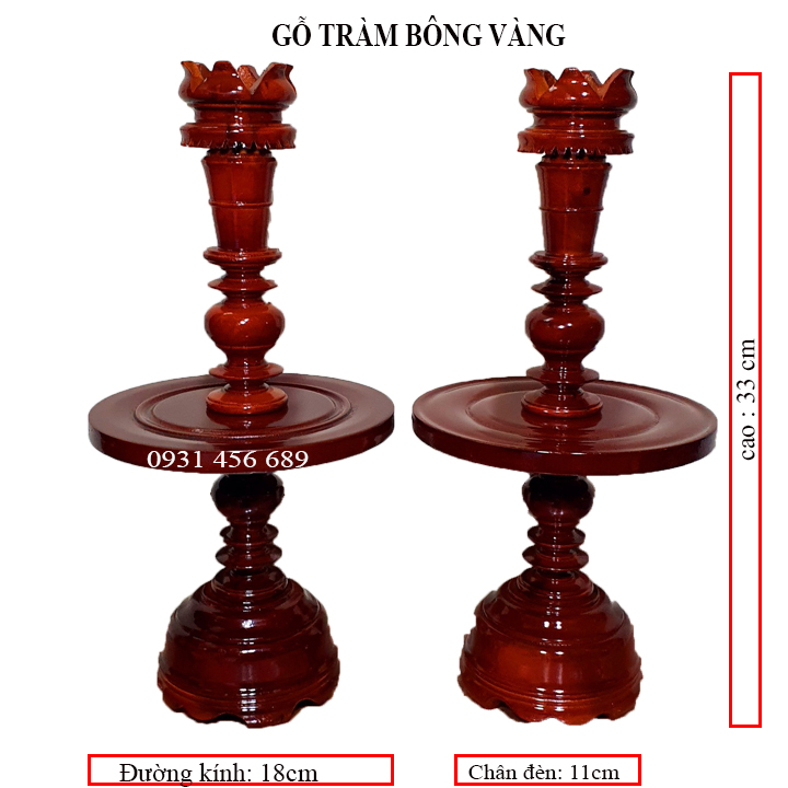 Chân đèn gỗ Tràm Bông Vàng cao 40cm