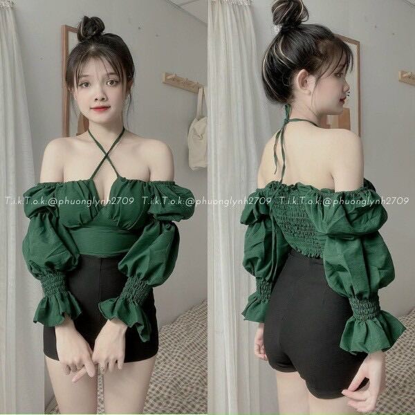 Áo kiểu voan cúp ngực chéo dây ( mặc 2 kiểu)