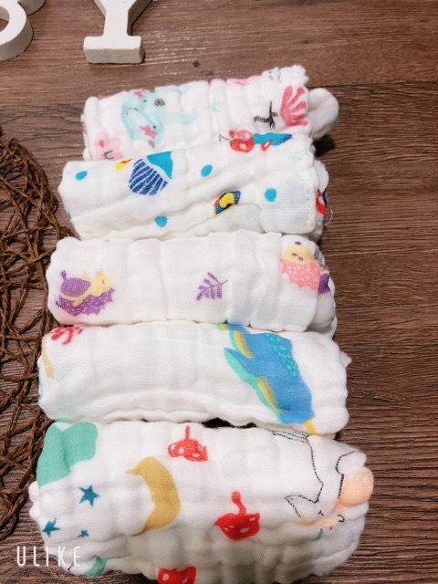 Khăn sữa 6 lớp nhăn xô cho bé. Set 5 cái