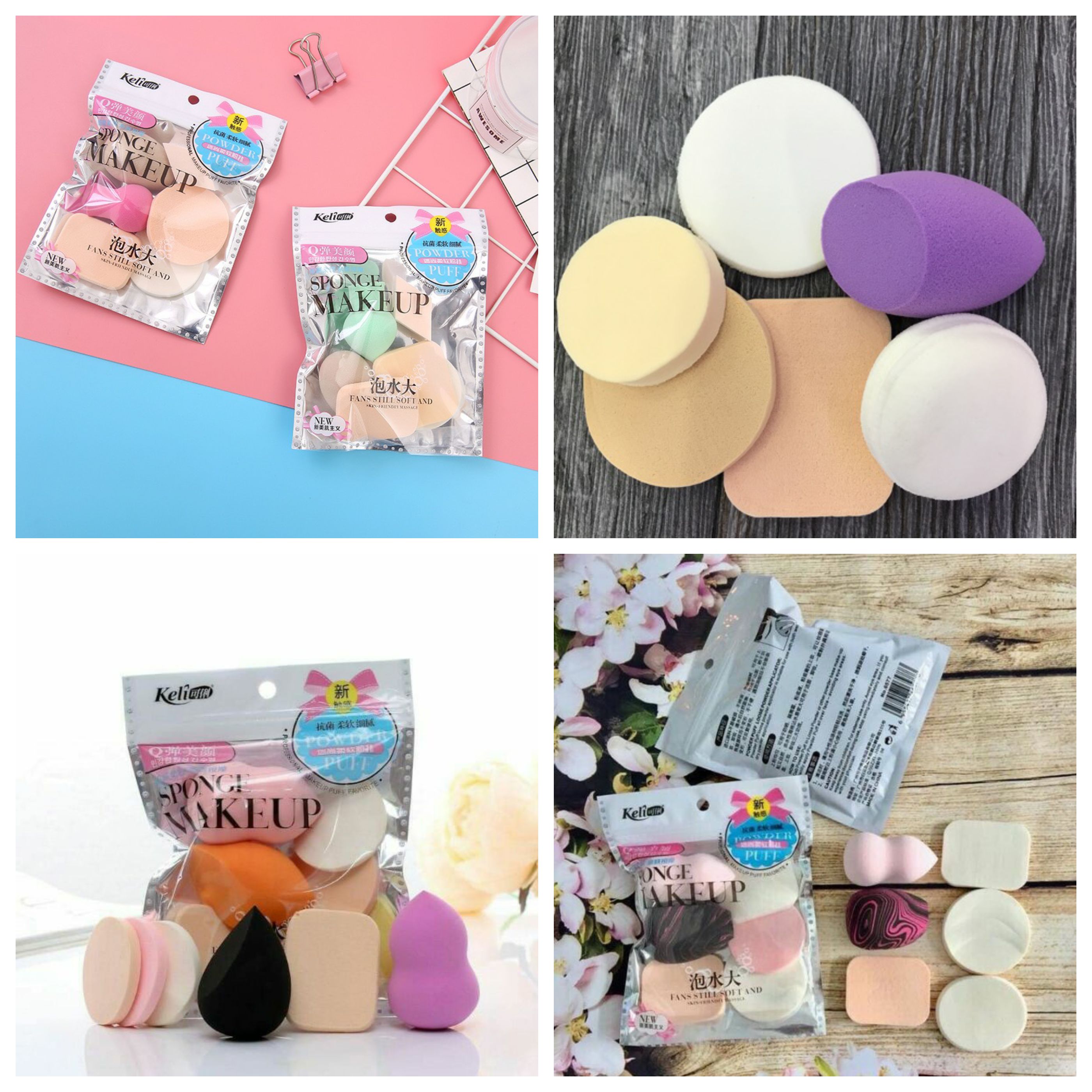 [HCM]Bông mút trang điểm tán kem nền phấn phủ Keli combo 6 miếng