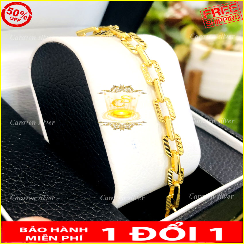 Lắc tay chữ cong thưa cắt máy mạ vàng 18k - Kích thước 0.5x20cm, công nghệ xi hiện đại, màu vàng tươi như thật, bền màu khó phai - Caraven silver - TH