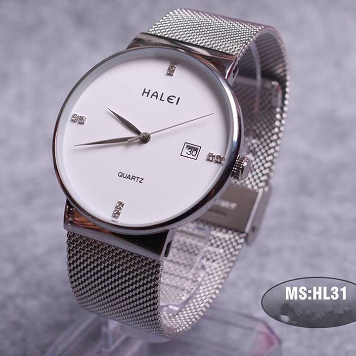 Đồng hồ cặp đôi nam, nữ dây thép lụa Halei Sliver