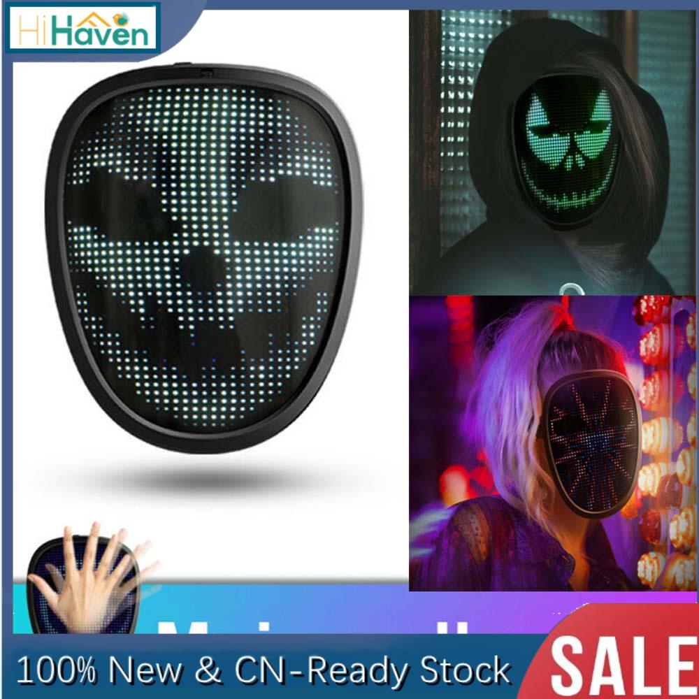 LED Programmable Gesture Switching Picture Mask For Halloween Masquerade Party Cosplay Light Up Glow Full Face Mask USB Rechargeable Compatible with Windows 7 sp1 and up