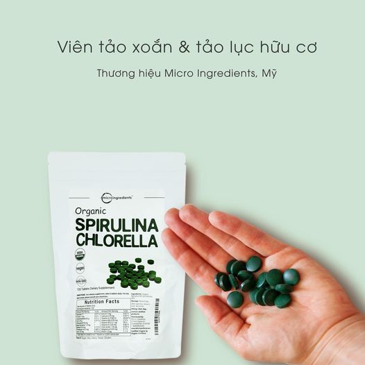 (HÀNG CHUẨN)Viên tảo spirulina và chlorella hữu cơ Micro Ingredients 720v