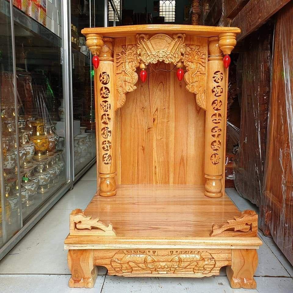 Bàn thờ thần tài ông địa gỗ xoan ngang 48cm quỳ trụ mẫu mới rất đẹp