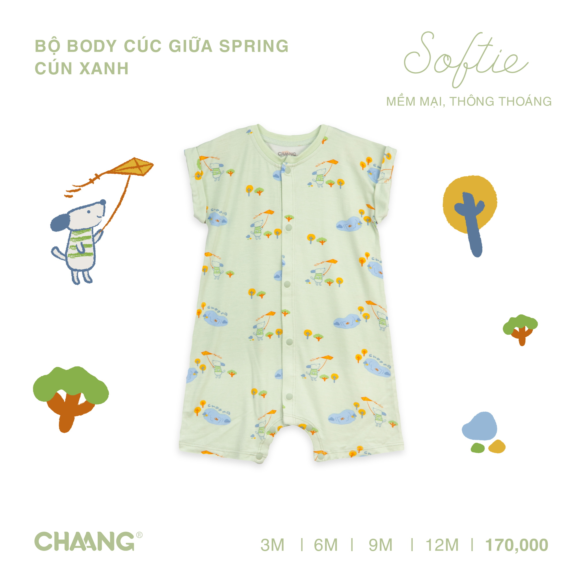 [CHAANG] Bộ body cộc cúc giữa Spring cún xanh